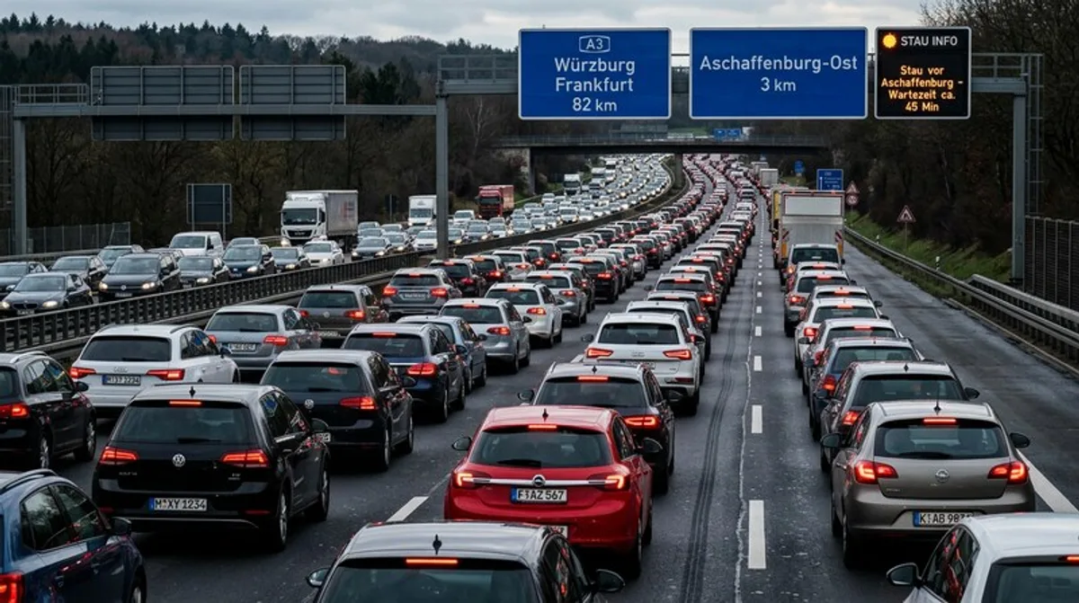 Autobahn Stau Verkehr Deutschland Asphalt Schilder Stosszeit Pendler