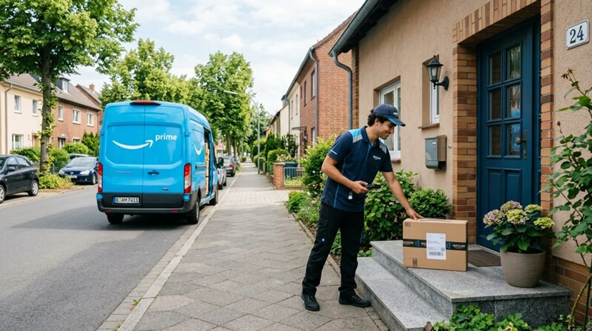 Bigtech Amazon Lieferung Transporter Hauseingang Package Nachbarschaft