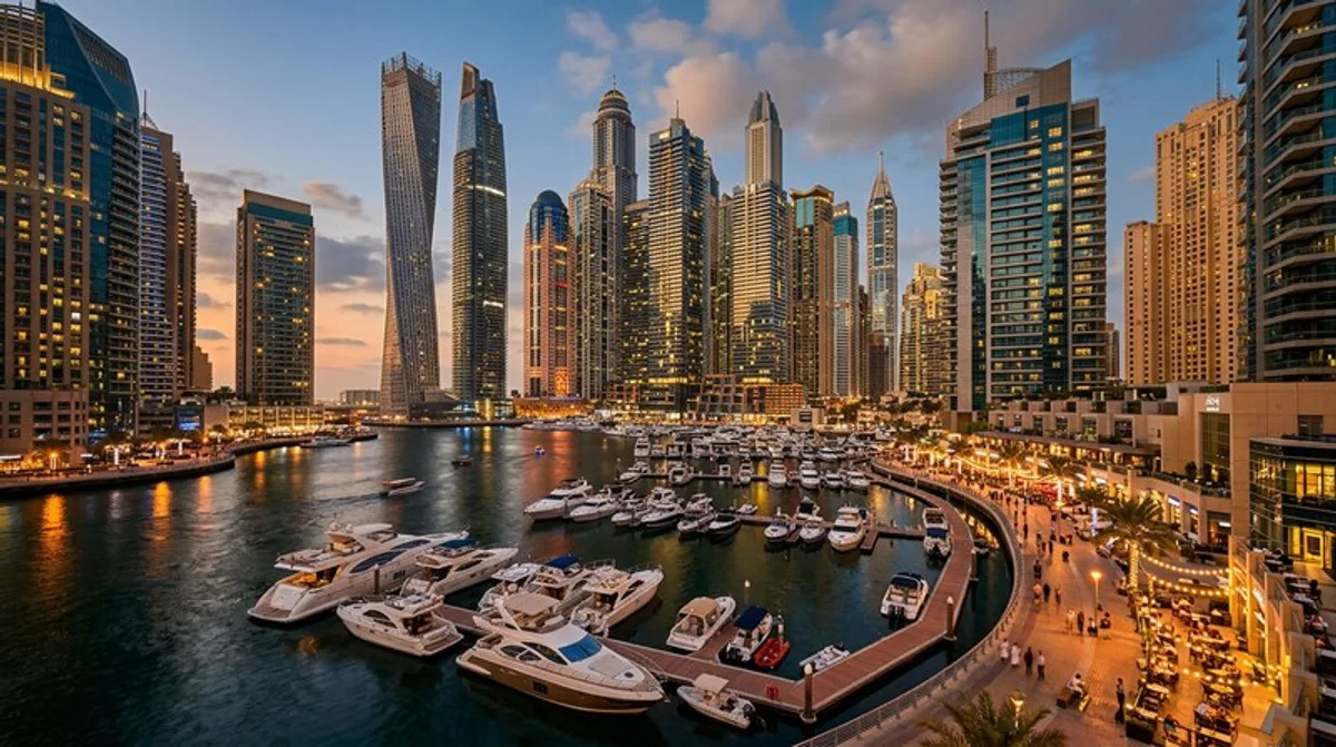 Dubai Marina Yacht Hafen Wolkenkratzer Abend