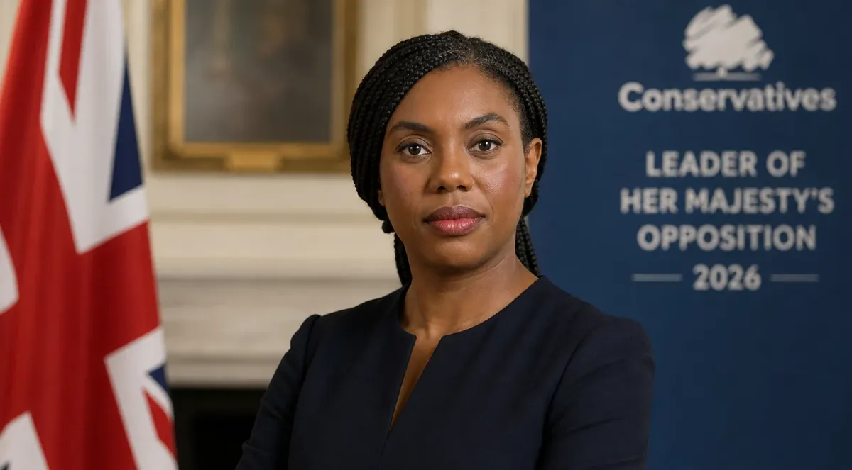 Kemi Badenoch Konservative Opposition Portrait Parteichef Majesty Union Jack Lon