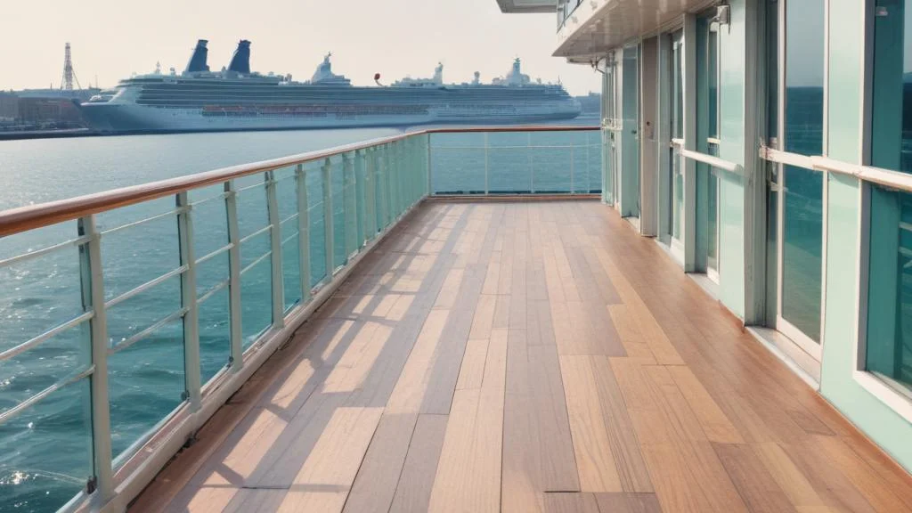 Kreuzfahrtschiff Deck Balkon Meer Wasser Railing Holzboden Zennews24