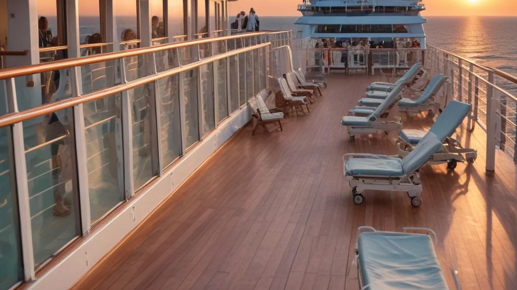 Kreuzfahrtschiff Deck Sonnenuntergang Liegen Meer Schiff Reling Zennews24