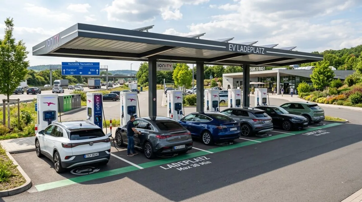 Strom Ladesaeule Parkplatz E Auto Ladepark Autobahn Modern