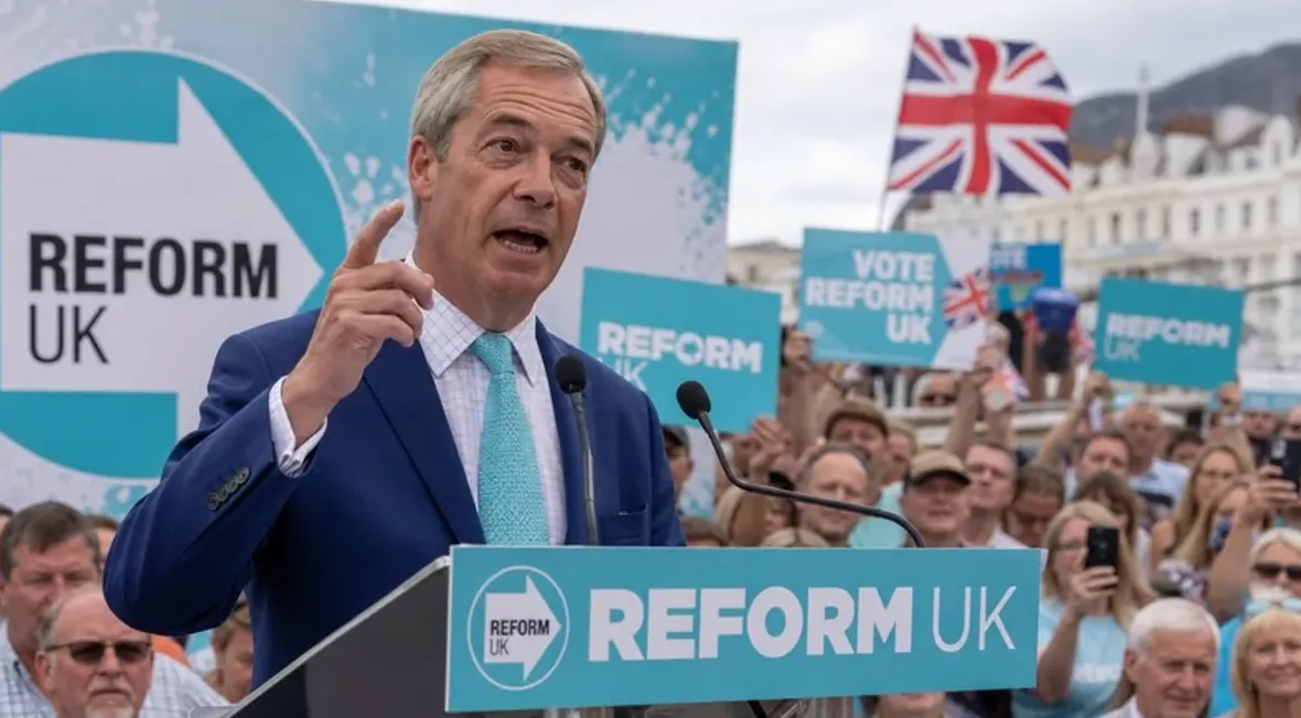 Nigel Farage Reform Uk Parteichef Im Freien Wahlkampfkundgebung Menschenmenge