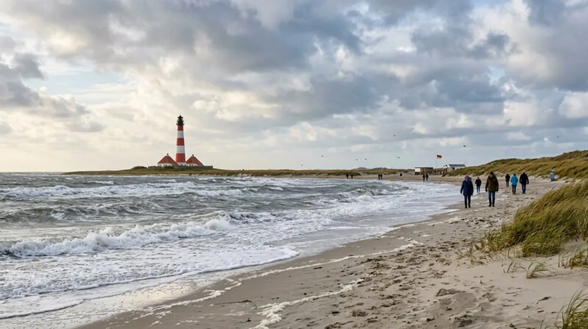 Nordsee Kueste Strand Wellen Leuchtturm Ferien