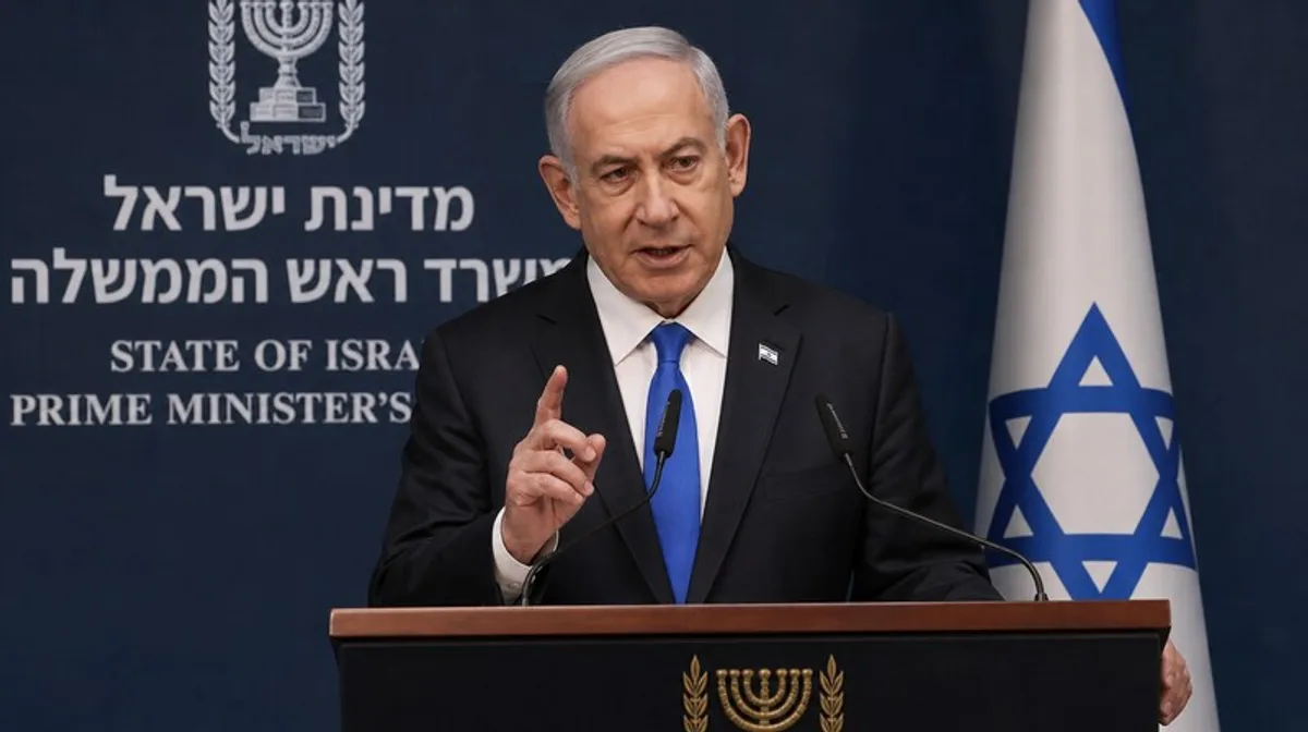 Politiker Podium Israel Flagge Menora Rede Regierungssprecher Zennews24