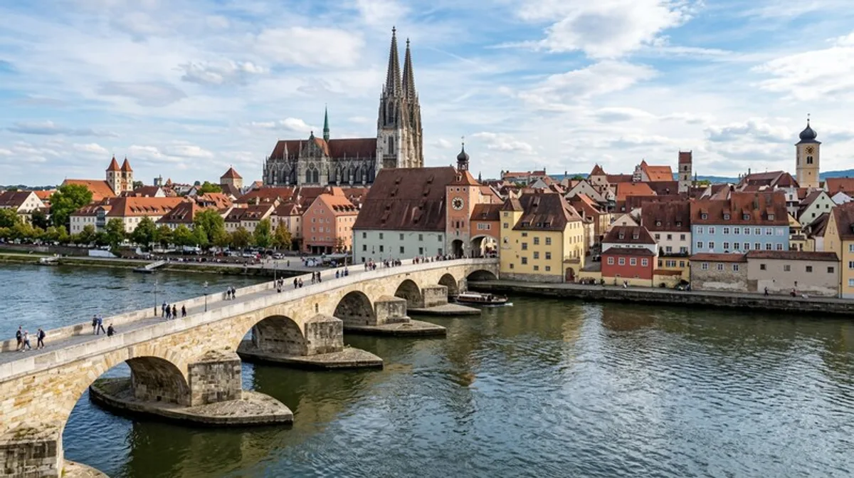 Reg Stadt Aussicht Regensburg Skyline Donau Steinerne Bruecke Oberpfalz
