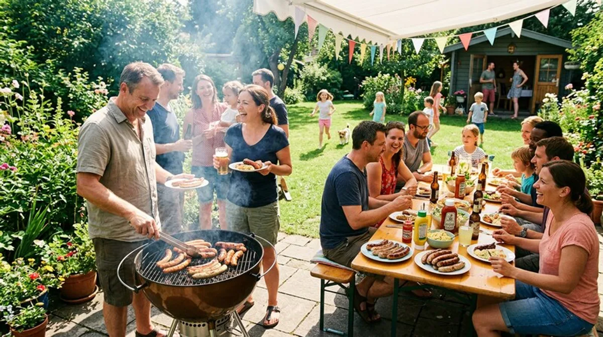 Sommer Grillen Garten Familie Freunde Wuerstchen Hitze